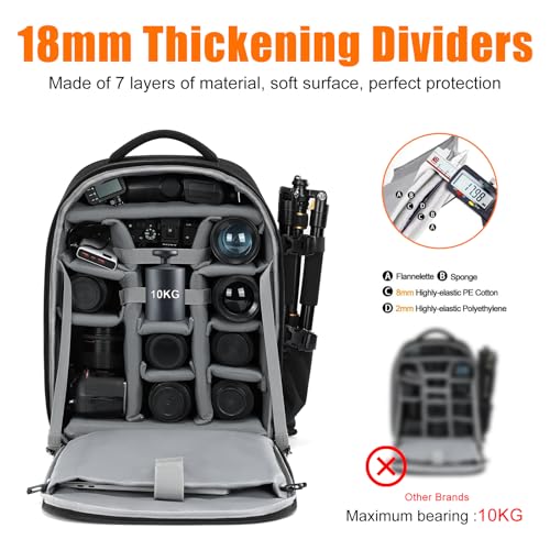 CADeN Camera Backpack, Extra Large DSLR Camera Bag with 17" Laptop Compartment, Waterproof Rain Cover, Professional Travel Hiking Camera Backpack Bag - color: Black, style: 2.0 Extra Large