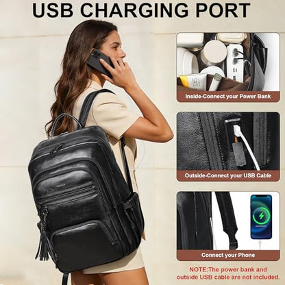 Shrrie 17 Inch Faux Leather Laptop Backpack for Women with Large Cup Holder - color: Black