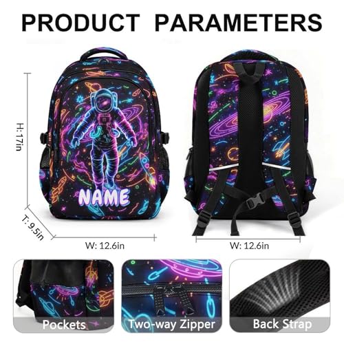 Boys Backpack Personalized Astronaut Backpacks for Kids Teens, Large Capacity Cool Bookbag for School Elementary Middle High School - color: Black