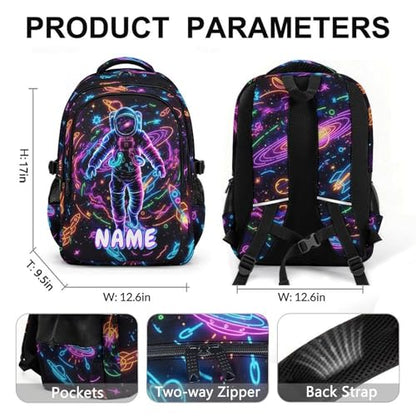 Boys Backpack Personalized Astronaut Backpacks for Kids Teens, Large Capacity Cool Bookbag for School Elementary Middle High School - color: Black