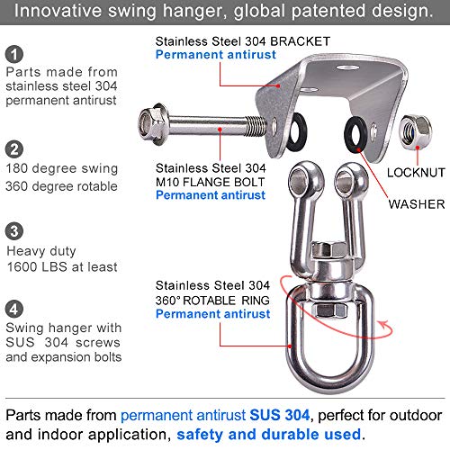 SELEWARE Stainless Steel Swing Hanger Heavy Duty Ceiling Swing Mount Free Swivel Swing Hook Swing Hardware Kit for Yoga Swing Hammock Chair Porch Swing Sets Heavy Punching Bag 1000 LB Capacity - color: 360° Swing Hanger ( 1 Pack )
