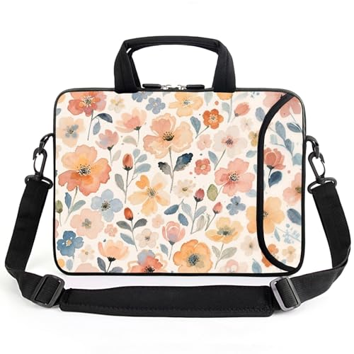 AMARY 15.4" 15.6" laptop sleeve adjustable shoulder strap with handle accessory pocket for men women (flowers) - color: Flowers