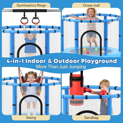 Toddler Trampoline for Kids, 440lbs Kids Trampoline with Net, Trampoline Indoor Outdoor playset with Adjustable Gymnastics Bar, Easy Assembly
