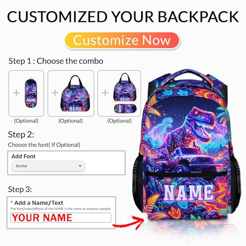 Personalized Kids Boys Backpack Dinosaur Backpacks for School Casual Travel, Truck Custom Bookbag for Kindergarten Preschool - color: Red