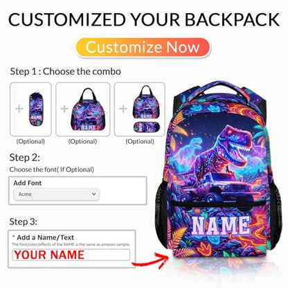 Personalized Kids Boys Backpack Dinosaur Backpacks for School Casual Travel, Truck Custom Bookbag for Kindergarten Preschool - color: Red