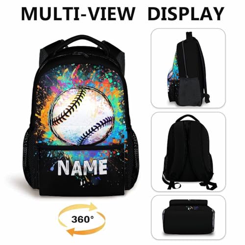 Boys School Backpack Personalized Kids Baseball Backpacks Bookbag Back to School Supplies, 17 Inches Custom Name Cool Sport Back Pack for Travel Camping Casual (Black) - color: Color 4-1