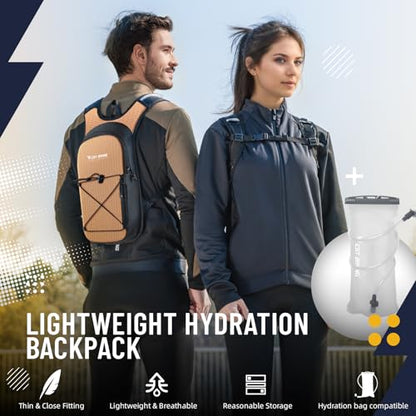 Hydration Backpack with 2L TPU Water Bladder, Lightweight Hiking Water Backpack, Running Hydration Pack for Cycling Climbing Camping Rave, Hydropack for Men Women - color: Orange