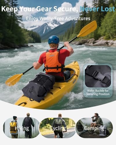 ECOHUB Waterproof Backpack for Women Men, 30L Roll-Top Closure Heavy Duty Dry Bag for Travel with IPX8 Waterproof Phone Case - color: Black