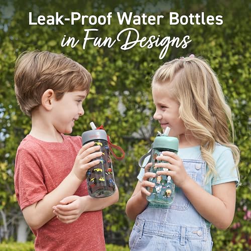 Bentgo Kids Water Bottle - Leak-Proof, Durable Tritan PFAS- & BPA-Free 15 fl oz, Kids/Toddlers Ages 3+ for School & Sports; Bite & Sip Spout, Carrying Handle, Dishwasher Safe (Trucks) - color: Trucks