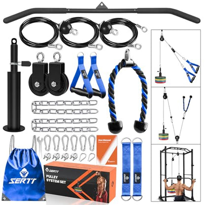SERTT Home Gym Pulley System - Tricep Workout, Lat Pulldown, Biceps Curl, Triceps, Shoulders, Back, Forearm, Weight Cable for Squat Rack, Garage - color: Blue
