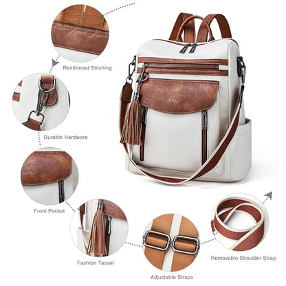 Shrrie Backpack Purse for Women Fashion Leather Backpack Purse Designer Travel Backpack Convertible Shoulder Bag with Wristlet - color: 1-7 Beige With Brown