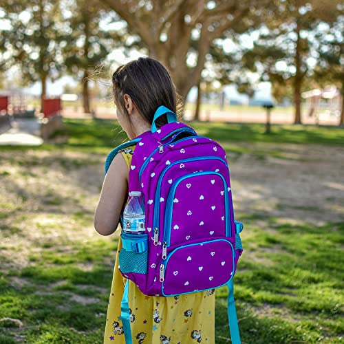 BLUEFAIRY Kids Backpack for Girls Primary Elementary School Bag Bookbag for Childs Book Bag Mochilas Escolares para Niñas de 4-6 Back to School Cute Gifts 17" Heart Print/Purple - color: Sky Blue / Purple
