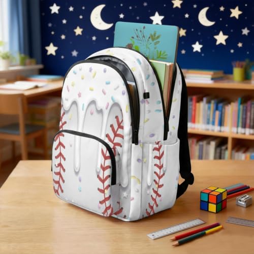 Suobstales Baseball Ice Cream Drip Print School Bags for Kids Girls Boys Elementary Middle School Students Backpack Children Bookbags Casual Large Capacity Travel Daypack (17 Inches) - color: Baseball Ice Cream Drip 6