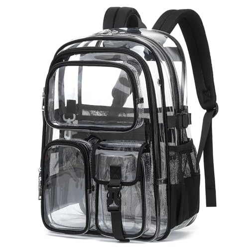 Clear Backpack for School, Heavy Duty Transparent Bookbag, See Through Backpack for Stadium Event, Boys, Kids, College, Work, Travel, Sport, Festival, Security Check - color: Black