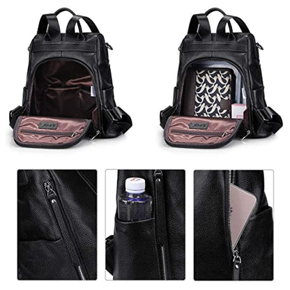 S-ZONE Leather Backpack Purses for Women Antitheft Rucksack Shoulder Bag Medium - color: Black