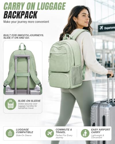 BJLFS Green Cute School Backpack with Laptop Compartment Small Travel Laptop Backpack for Women Men Waterproof College Backpack Simple School Bag for Teens Girls Boys - color: A1-green
