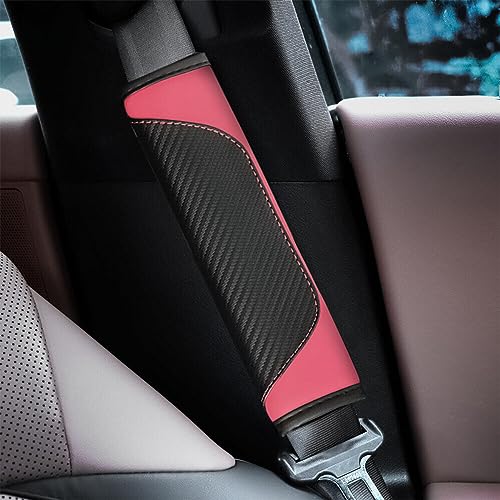 AUCELI 2PCS Car Seat Belt Cover, Carbon Fiber Seatbelt Shoulder Strap Covers, Breathable Leather Soft Harness Pad Protect Your Neck and Shoulder Compatible with Cars - color: Black/Pink