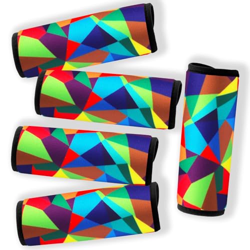 5 Pack Neoprene Luggage Handle Wraps for Suitcase Travel Luggage Tags/Identifiers/Marker/Grips (2.0 Version) (Geometry) - color: Geometry