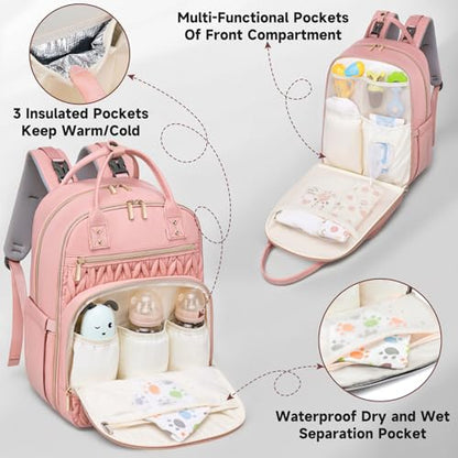Tealari Diaper Bag Backpack,Stylish Baby Diaper Bag,Waterproof Travel Diaper Backpacks Baby Bags with Changing Pad,Stroller Straps,Insulated Pockets (Pink) - color: Pink