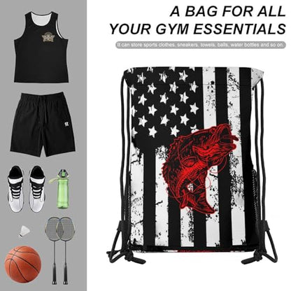 Fish Flag Drawstring Backpack Gym Bag With Shoe Compartment String Bag Sport Beach Swimming Sackpack For Women Men - color: Fish Flag