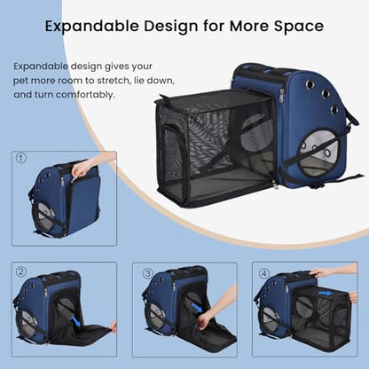 Expandable Cat Carrier Backpack,Large Space,Airline Approved,18 lbs | Portable Pet Carrier Backpack with Super Ventilated, Ideal for Traveling/Hiking /Camping/ Vet, Blue - color: Blue-Standard