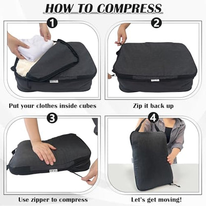 Compression Packing Cubes for Travel Accessories, 2 Set Compression Bags Travel Cubes for Packing Suitcase Luggage Organizer Bags Set, Black