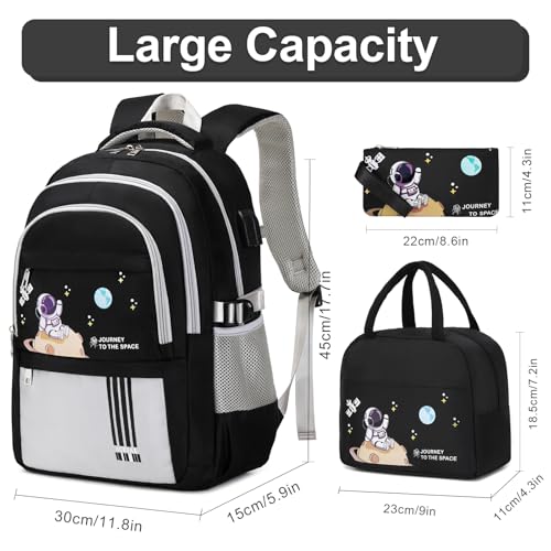 ACESAK Backpack for Boys - Boy Backpack Schoolbag for Boys Kids Teens Girls Elementary Middle School Bags, Waterproof Lightweight Kids Bookbag Backpacks Casual Daypack with Lunch Bag Set - color: Grey