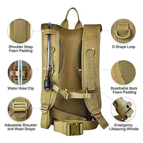 NOOLA 3L Hydration Backpack, Water Backpack with TPU Water Bladder, Tactical Hydration Pack for Men Women, Molle Water Backpack for Hiking, Biking, and Hunting - color: Tan