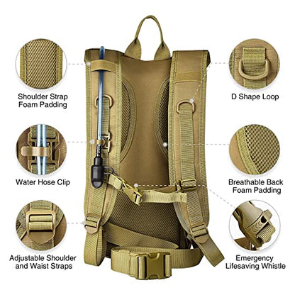 NOOLA 3L Hydration Backpack, Water Backpack with TPU Water Bladder, Tactical Hydration Pack for Men Women, Molle Water Backpack for Hiking, Biking, and Hunting - color: Tan