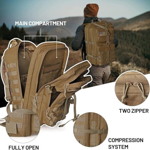 REEBOW GEAR Military Tactical Backpack for Men Large Army 3 Day Assault Pack Molle Hiking Daypack Bag (Brown-Tan) - color: Brown-tan