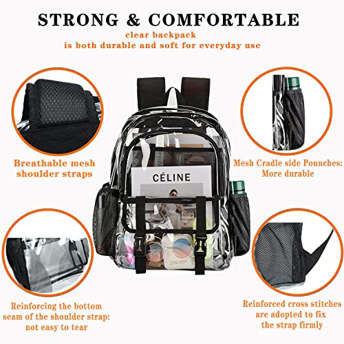 Clear Backpack, Large Clear Bag Stadium Approved Heavy Duty PVC Transparent See Through Backpacks for College,Stadium,Work,Security,Festival - color: Black-2pack