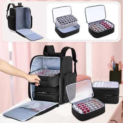 BAFASO Nail Polish Backpack Holds 105 Bottles and a Nail Lamp, Black