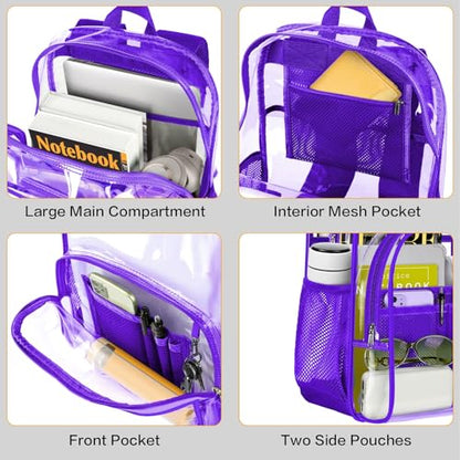 PAMANO Clear Backpack, Heavy Duty Transparent Reinforced Bottom See Through for College, Travel Work Security - color: Purple