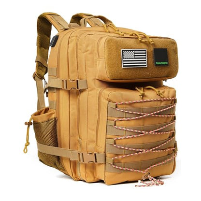 Green Canyon 45L 900D Tactical Backpack Water Resistant Military Assault Molle Backpack for Men Women Hiking Rucksack 3 Day Bug Out Bag, Khaki