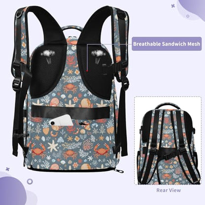 Travel Backpack with Shoe Compartment, 20L Large Capacity Laptop Backpack for Men Women, Summer Mediterranean Pattern Daypack for Traveling Hiking Carry On