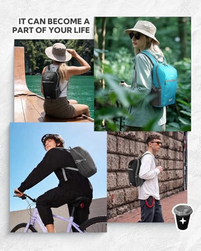 WATERFLY Small Lightweight Packable Backpack: 10L Mini Ultra Light Foldable Travel Sport Cycling Daypack with Breathable Shoulder Strap Outdoor Hiking Walking Day Pack for Women Men - color: Black