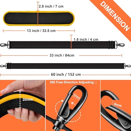 Hseok 60 Inch Shoulder Strap, Ultra-Thick and Padded with Metal Swivel Hooks for Laptop Messenger and Crossbody Canvas Bags - color: Black Yellow