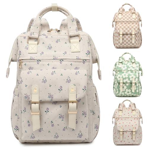 Corduroy Laptop Backpack for Women 15.6 Inch Stylish College School Bookbag, Business Work & Travel Computer Backpacks (Floral Purple) - color: Corduroy Floral Purple