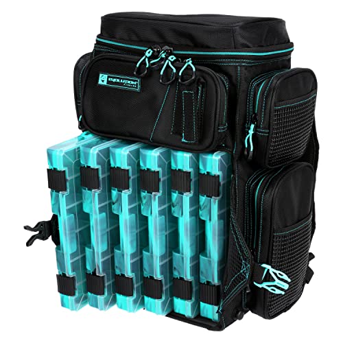 Evolution Fishing Drift Series Tackle Backpack, Outdoor Rucksack w/ 6 Fishing Tackle Trays, Heavy Duty - color: Seafoam, size: 3600