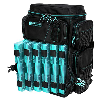 Evolution Fishing Drift Series Tackle Backpack, Outdoor Rucksack w/ 6 Fishing Tackle Trays, Heavy Duty - color: Seafoam, size: 3600