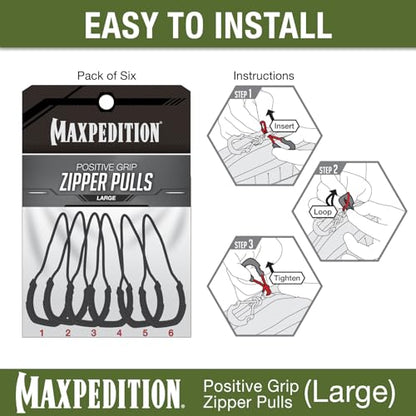 MAXPEDITION Positive Grip Zipper Pulls (Large, Tan) Pack of 6, Zipper Pull Replacement for Tactical Backpack, EDC Pouch, Bug Out Bag & Luggage, Sling Pull Tab, PZLTAN - color: Tan, size: Large
