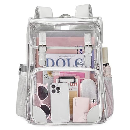 mommore Clear Backpack for School Heavy Duty Large Clear Bookbag PVC See Through Transparent Bag - color: Grey, style: Clear Backpack