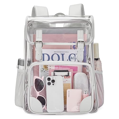 mommore Clear Backpack for School Heavy Duty Large Clear Bookbag PVC See Through Transparent Bag - color: Grey, style: Clear Backpack