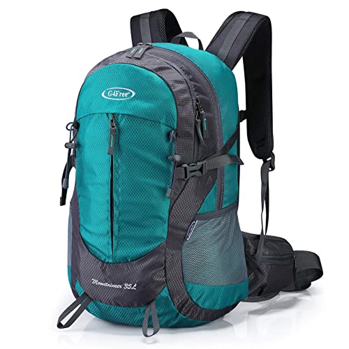 G4Free 35L Hiking Backpack Water Resistant Outdoor Sports Travel Daypack Lightweight with Rain Cover for Women Men (Peacock Green) - color: Peacock Green