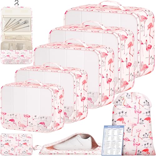 BAGAIL 9 Set Packing Cubes with Packing List Luggage Packing Organizers for Travel Accessories (Flamingo) - color: Flamingo