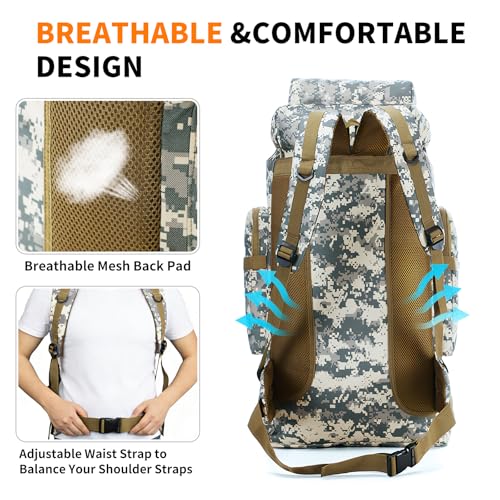Hiking Backpack Tactical Backpack for Men Women, 80L Military Backpack Rucksack Waterproof Large Travel Camping Backpack for Men, Molle Rucksack Outdoor Travel Cycling Daypack (City Camo) - color: City Camo