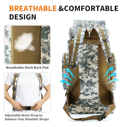 Hiking Backpack Tactical Backpack for Men Women, 80L Military Backpack Rucksack Waterproof Large Travel Camping Backpack for Men, Molle Rucksack Outdoor Travel Cycling Daypack (City Camo) - color: City Camo