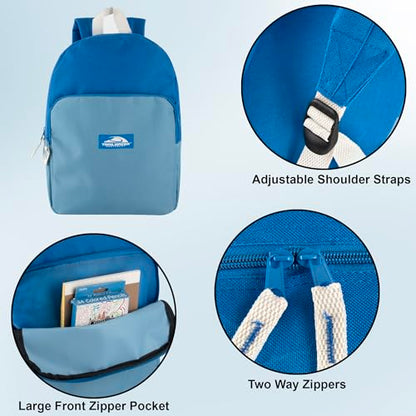 Trail maker 15 Inch Backpack for Kids, Preschool, Elementary & Middle School Students – Spacious Bookbag with Large Front Pocket, Adjustable Straps, Fits up to 13 Inch Laptop (Blue) - color: Blue