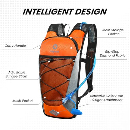 Nepest Hydration Backpack with 2L Water Bladder Water Back Pack, Black | 2L Water Bladder, Lightweight, Cycling, Hiking, Running, Biking, Bike - color: Orange