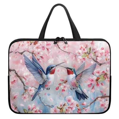 10 Inch Cherry Blossom Hummingbirds Laptop Sleeve, Lightweight Laptop Cover Computer Bag Tablet Carrying Case with Handle, Waterproof Tote Bags Notebook Case Handbag Briefcase for Women - color: Cherry Blossom Hummingbirds, size: 10 Inch